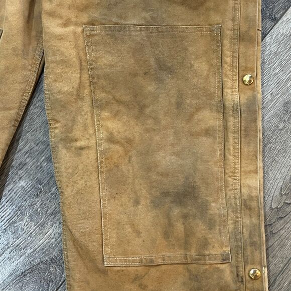 Carhartt Overalls R38 BRN Duck Brown Insulated Lined Double Knee Bibs Mens 38x32 - Picture 2 of 10